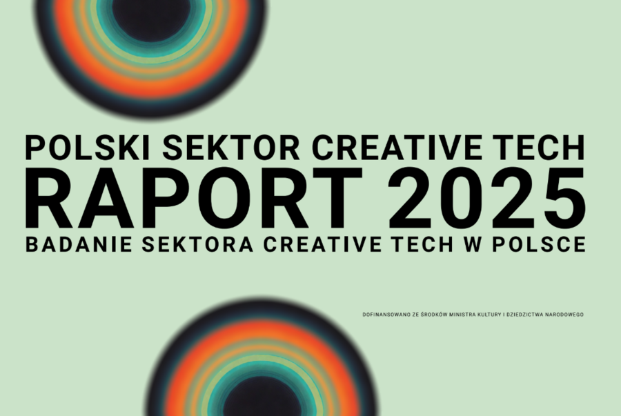 Jasna grafika z napisem premiera polski sektor „Creative Tech”, raport 2025, badanie sektora creative tech w Polsce. Prezentacja raportu online środa 28 maja 16:00.